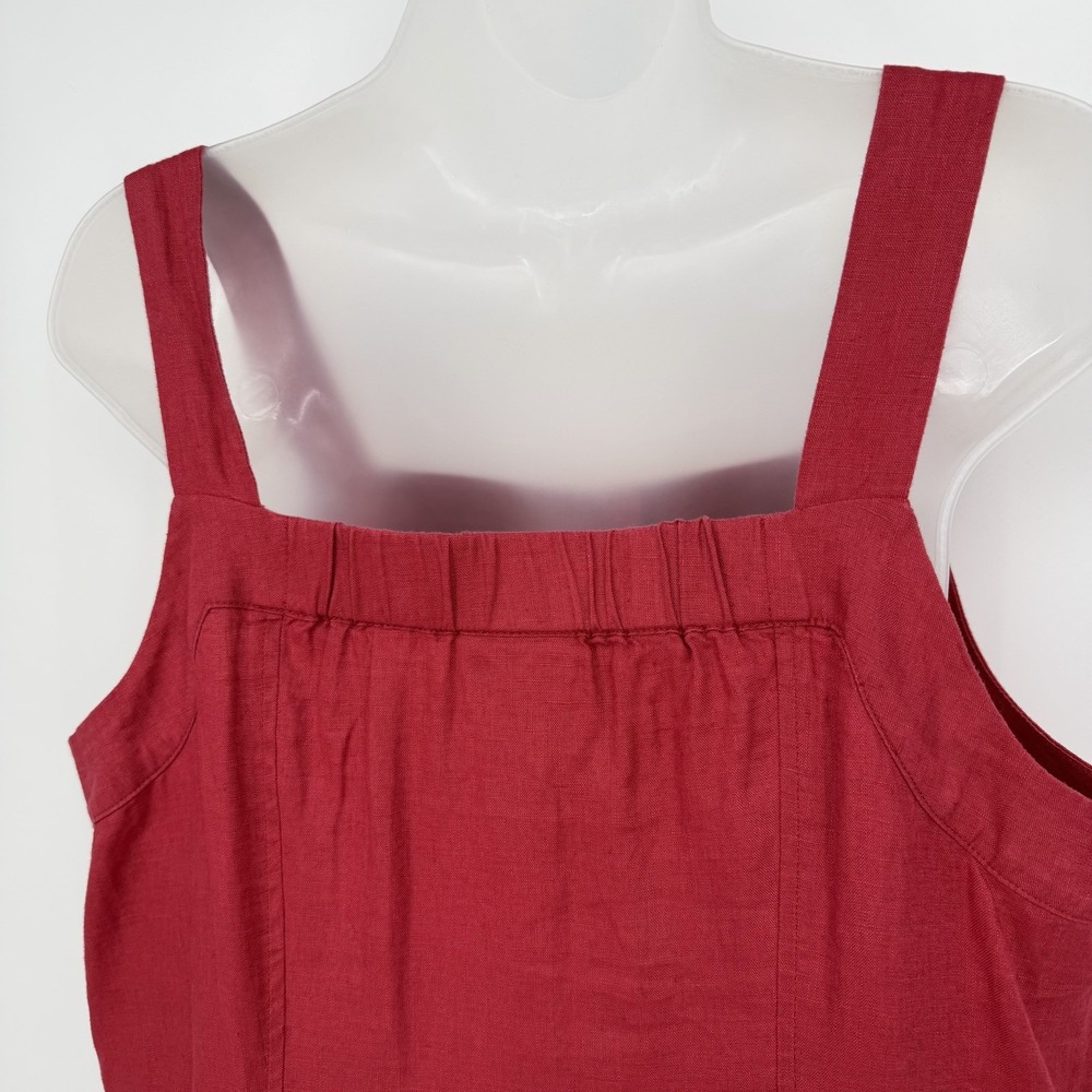 J Jill 100% Linen Red Sz L Button Down Sleeveless Midi Dress‎ Lagenlook Coastal - Picture 5 of 9